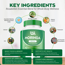 Load image into Gallery viewer, Pure Moringa Powder Capsules Of Nutrient-Rich Moringa - Natural Antioxidant Superfood - Promotes Energy, Skin Health, Gut Well-Being - With Essential Vitamins &amp; Amino Acids 60 Count
