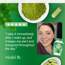 Load image into Gallery viewer, Pure Moringa Powder Capsules Of Nutrient-Rich Moringa - Natural Antioxidant Superfood - Promotes Energy, Skin Health, Gut Well-Being - With Essential Vitamins &amp; Amino Acids 60 Count
