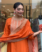 Load image into Gallery viewer, Saffron Orange Rayon Kameez - 3 piece suit set: REF 1981
