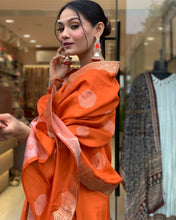 Load image into Gallery viewer, Saffron Orange Rayon Kameez - 3 piece suit set: REF 1981
