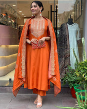 Load image into Gallery viewer, Saffron Orange Rayon Kameez - 3 piece suit set: REF 1981
