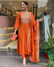 Load image into Gallery viewer, Saffron Orange Rayon Kameez - 3 piece suit set: REF 1981
