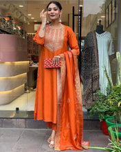 Load image into Gallery viewer, Saffron Orange Rayon Kameez - 3 piece suit set: REF 1981
